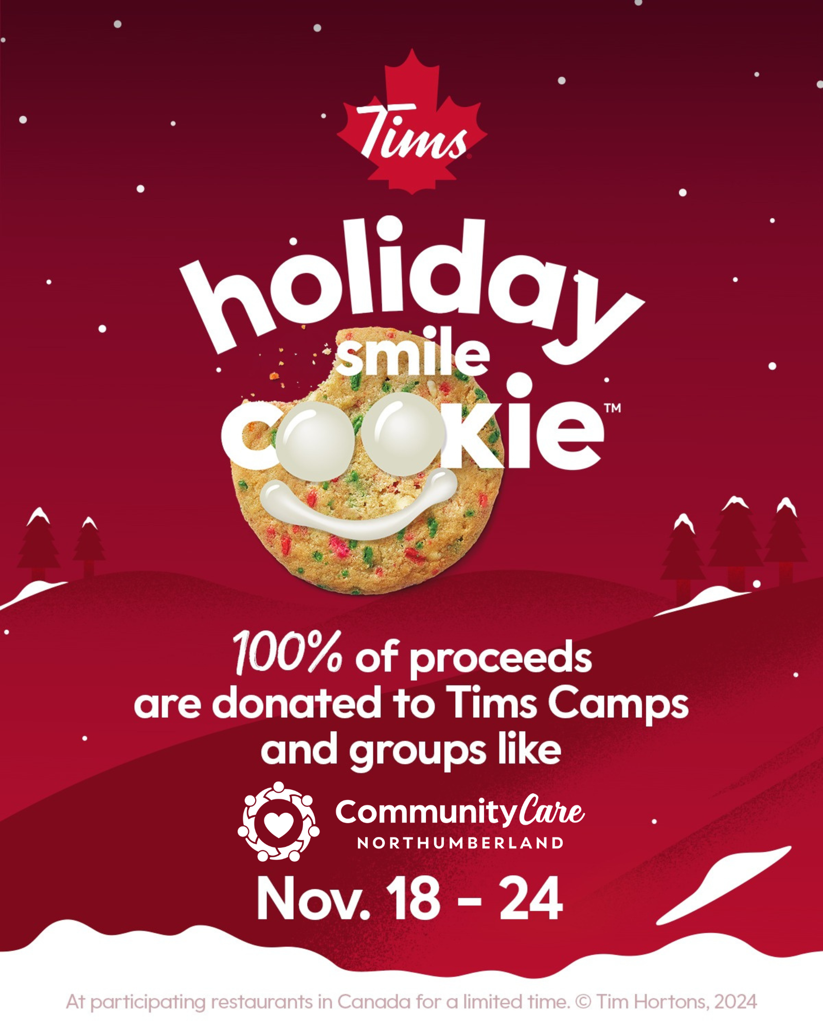 Sweeten Your Holidays and Support Community Care Northumberland with Tim Hortons Holiday Smile Cookies in Brighton, November 18-24